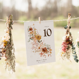 Earth Tone Wildflower Trouwtafel Nummer Kaart