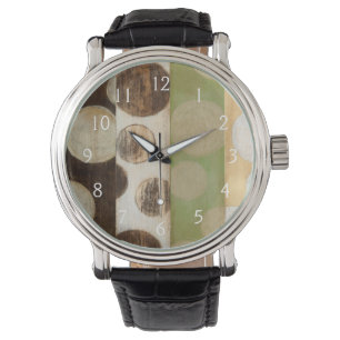 Earth Tone Wood Panel Painting with Circles Horloge