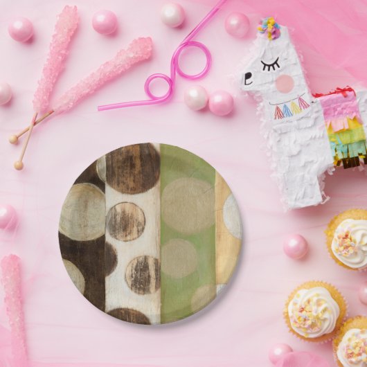 Earth Tone Wood Panel Painting with Circles Papieren Bordje (Feest)