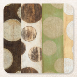 Earth Tone Wood Panel Painting with Circles Vierkante Kartonnen Onderzetter