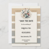 Earth Tones Gestreepte Floral Foto Sla de datum op Save The Date (Voorkant)