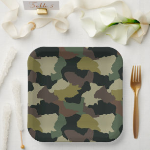 Earth Tones Groen Bruin Camouflage Papieren Bordje