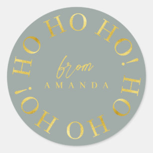 Earth Tones Groen Goud Kerstmis Ho Ho ID1009 Ronde Sticker