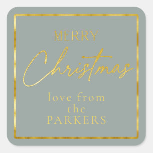Earth Tones Groen Goud Vrolijk Kerstmis ID1009 Vierkante Sticker