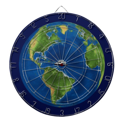 Earth Wereldbol en Ship on Blue Dartbord (Voorkant)
