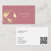 Earth Wereldbol Word Map Travel Agent QR Code Visitekaartje (Voorkant / Achterkant)