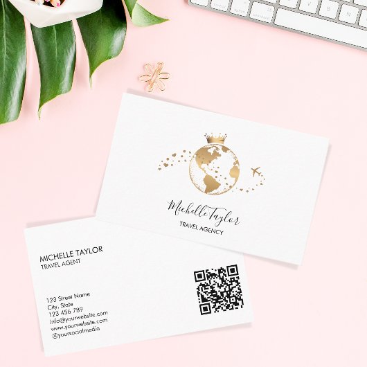Earth Wereldbol Word Map Travel Agent QR Code Visitekaartje