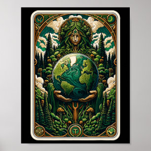 Earth's Guardian Enchanting Natuur Art Tarot Kaart Poster