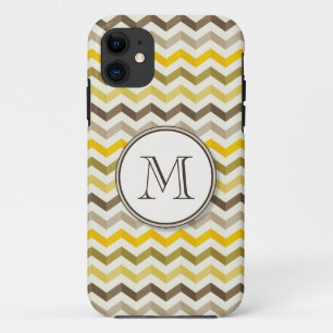 Earthtone Chevron Stripes met rond monogram iPhone 11 Hoesje