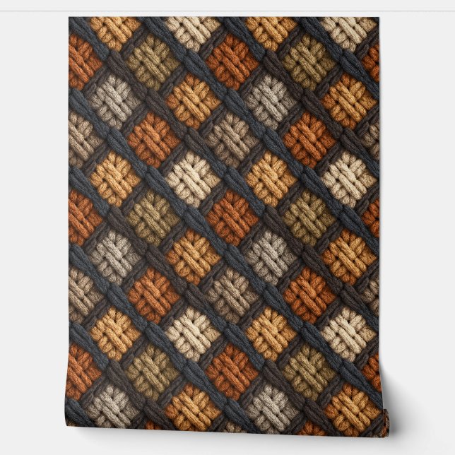 Earthtone Crochet Diamond Pattern Behang (Afrollen)