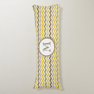 Earthtone Gold Chevron Stripes met rond monogram Lichaamskussen
