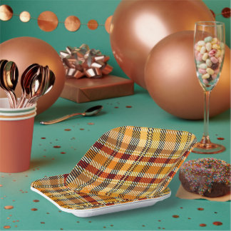 Earthtone Plaid Paper Party Plates Papieren Bordje
