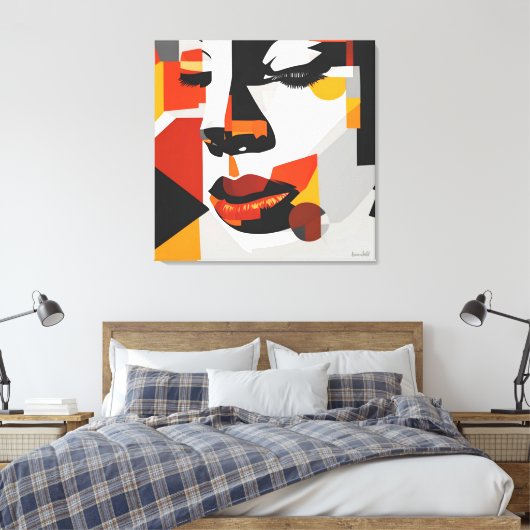 EARTHTONES PICASSO STIJL KUBIST PORTRET VROUW CANVAS AFDRUK (Insitu (Slaapkamer))