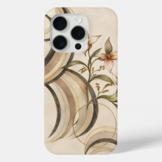Earthy Abstract Floral & Calligraphy Lines Art Pri iPhone 15 Pro Case