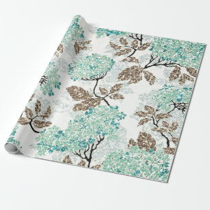 Earthy Aqua Glittery Floral Cadeaupapier