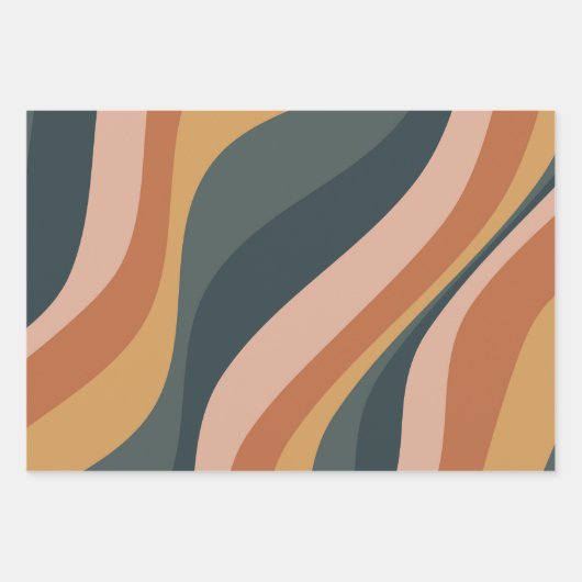 Earthy Autumn Abstract Wavy Stripes Modern Green Inpakpapier Vel (Voorkant 2)