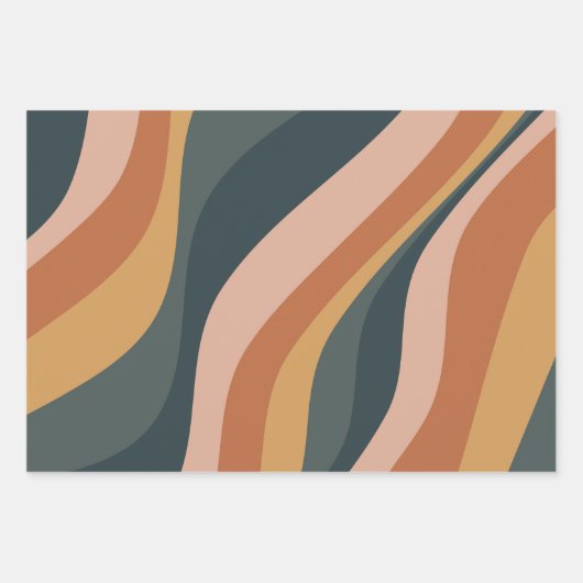 Earthy Autumn Abstract Wavy Stripes Modern Green Inpakpapier Vel (Voorkant)