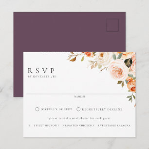 Earthy Autumn Floral Meal Choice Wedding RSVP Briefkaart