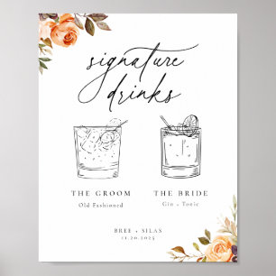 Earthy Autumn Floral Minimalist Signature Drinken Poster