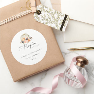 Earthy Autumn Floral Pumpkin Baby shower Hartelijk Ronde Sticker