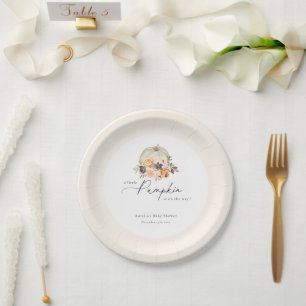 Earthy Autumn Floral Pumpkin Baby shower Papieren Bordje