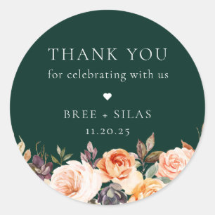 Earthy Autumn Floral Wedding Bedankt Ronde Sticker