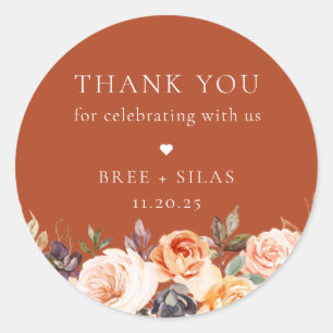 Earthy Autumn Floral Wedding Bedankt Ronde Sticker
