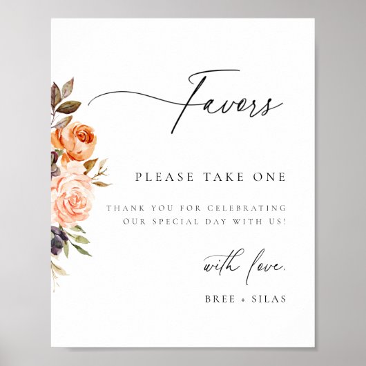 Earthy Autumn Floral Wedding Favor Poster (Voorkant)