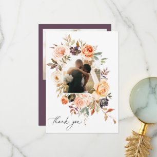 Earthy Autumn Floral Wedding Photo Bedankkaart