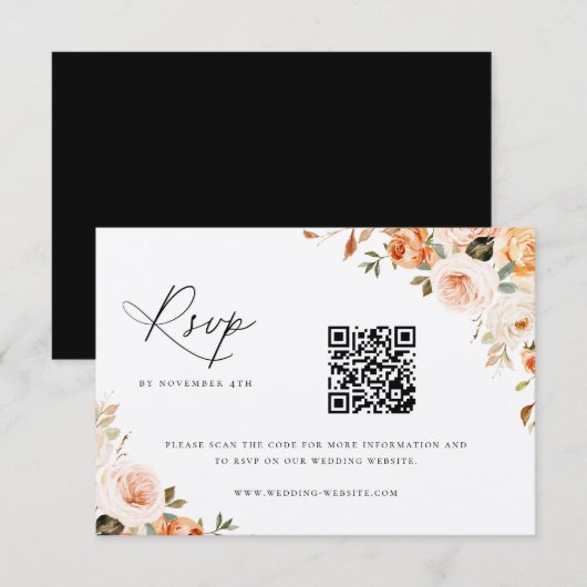 Earthy Autumn Floral Wedding QR Code RSVP Kaartje (Voorkant / Achterkant)