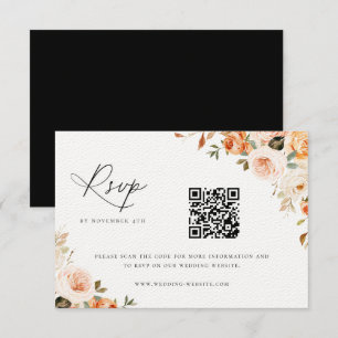 Earthy Autumn Floral Wedding QR Code RSVP Kaartje