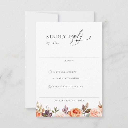 Earthy Autumn Floral Wedding RSVP Kaart (Voorkant)