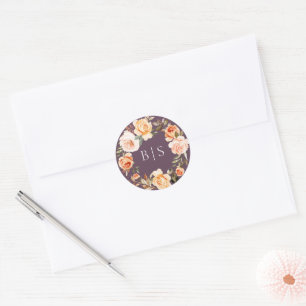Earthy Autumn Floral Wreath Monogram Ronde Sticker