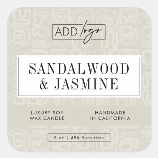 Earthy Beige Boho Pattern Candle Product Label (Voorkant)