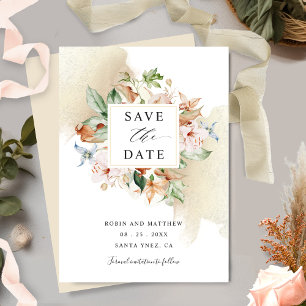 Earthy Blooms en Beige Floral Wedding Save the Da Date