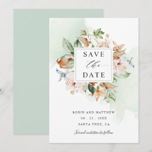Earthy Blooms en Sage Green Floral Wedding Save T The Date