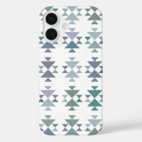 Earthy Blue Green Geometric Driangle Aztec Pattern