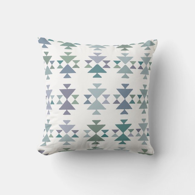 Earthy Blue Green Geometric Driangle Aztec Pattern Kussen (Voorkant)