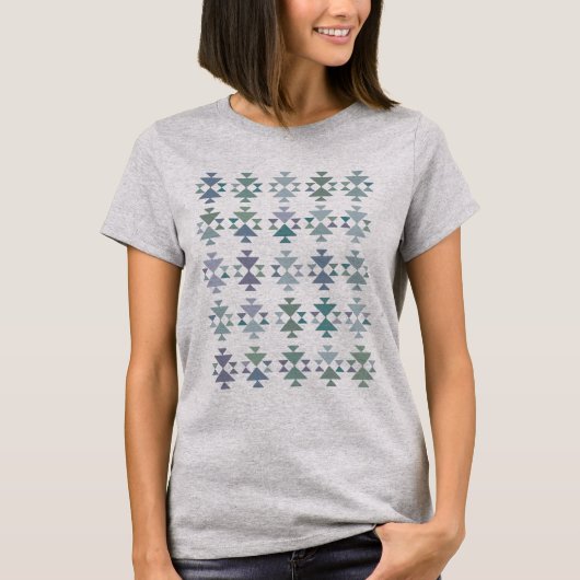 Earthy Blue Green Geometric Driangle Aztec Pattern T-shirt (Voorkant)