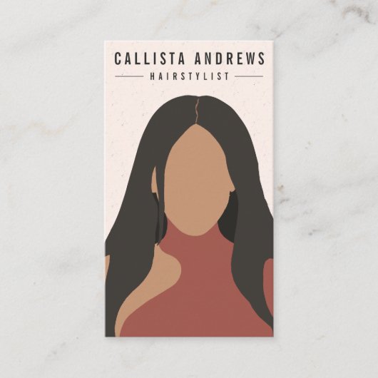 Earthy Bohemian Black Hair Girl Haarstylist Salon Visitekaartje (Voorkant)
