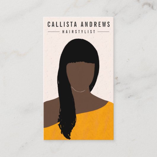 Earthy Bohemian Black Long Hair Girl Haarstylist Visitekaartje (Voorkant)
