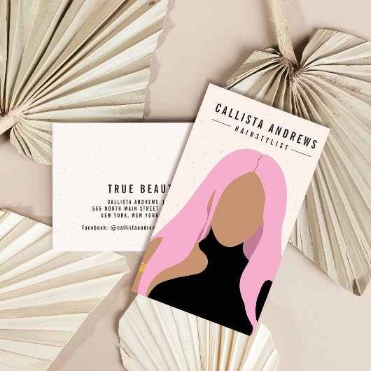 Earthy Bohemian Pink Hair Girl Haarstylist Salon Visitekaartje
