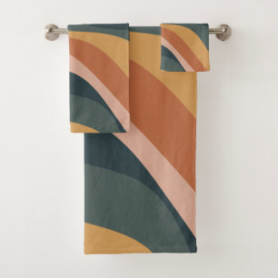 Earthy Boho Abstract Wavy Swirl Lines Terracotta   Bad Handdoek