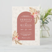 Earthy Boho Floral Pampas Cinnamon Rose Wedding Kaart (Staand voorkant)