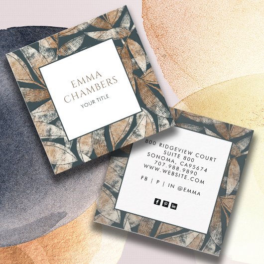 Earthy Boho Leaves Vierkante Visitekaartje
