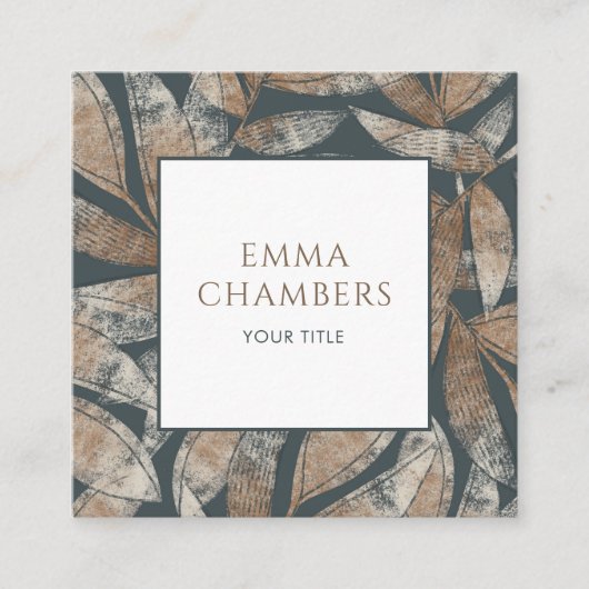 Earthy Boho Leaves Vierkante Visitekaartje (Voorkant)