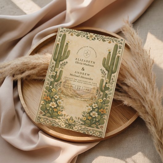 Earthy Botanical Desert Wedding Kaart