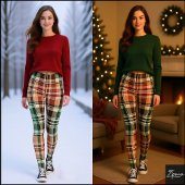 Earthy Brown Green Khaki Flannel Plaid Leggings
