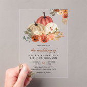 Earthy Burnt Orange Floral Pumpkin Wedding Acryl Uitnodigingen (Insitu (Draagbaar))