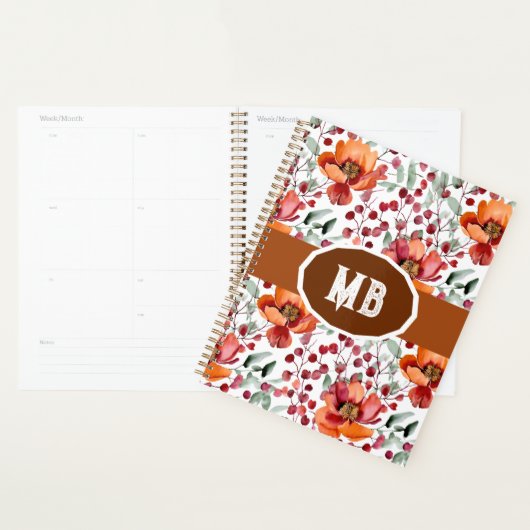 Earthy Colors, Fall Flowers Monogrammed (Devant avec enveloppe)